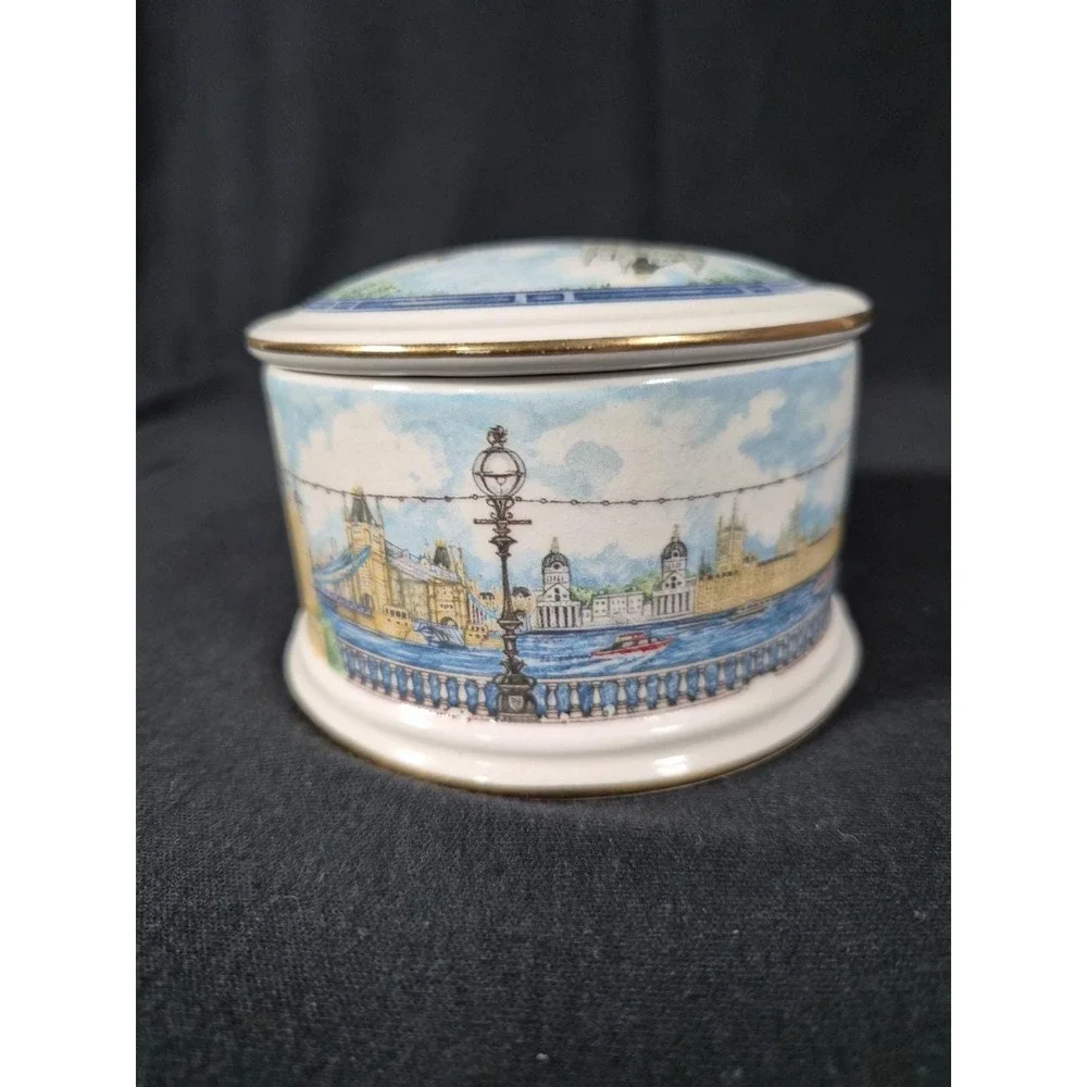 James Sadler England Porcelain Covered Trinket Box London Tower Bridge Thameside